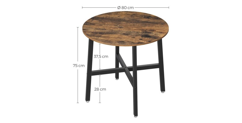 Table à manger ronde structure en métal noir et plateau en bois style industriel collection TAMPA.