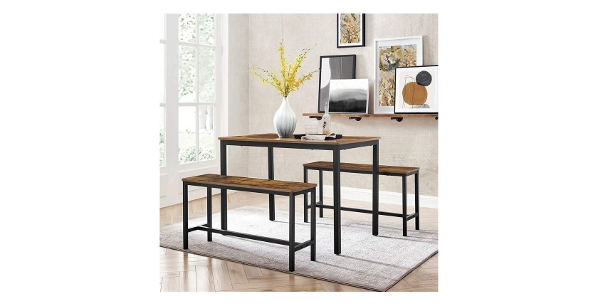 Ensemble table et bancs en bois style industriel collection TAMPA.