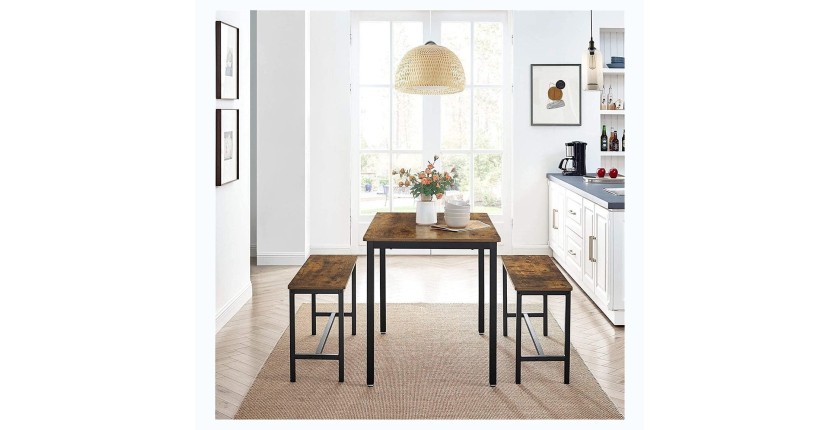 Ensemble table et bancs en bois style industriel collection TAMPA.