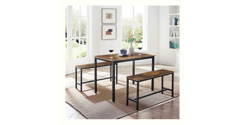 Ensemble table et bancs en bois style industriel collection TAMPA.
