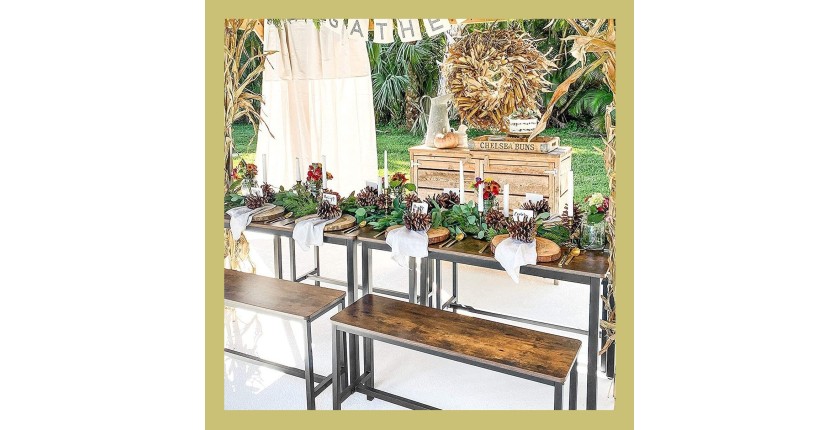Ensemble table et bancs en bois style industriel collection TAMPA.