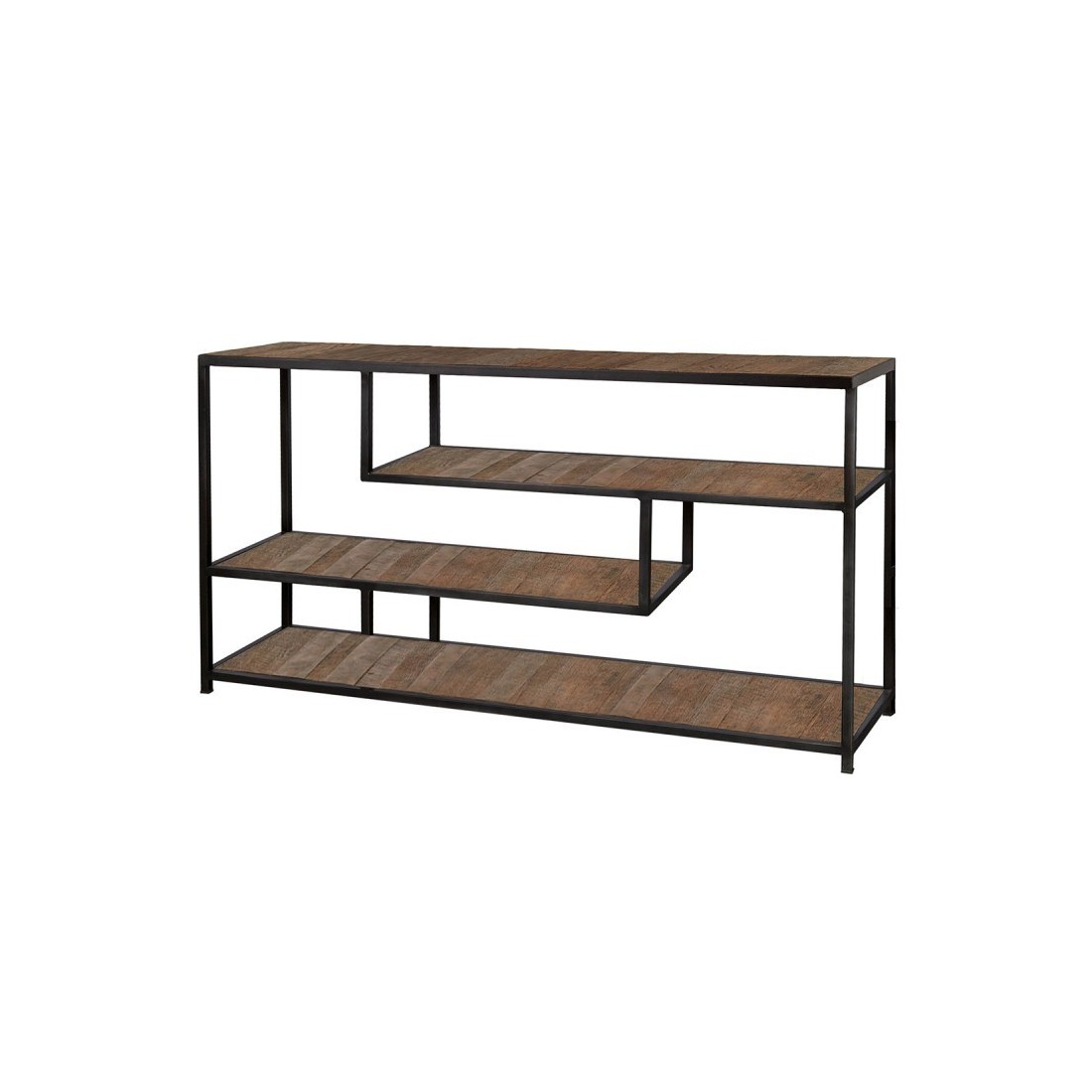 Console de salon style industriel en bois massif - Nombreux rangements - Collection MODENE