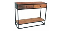 Console de salon avec tiroirs style industriel en bois massif et structure métal. Collection EBENE