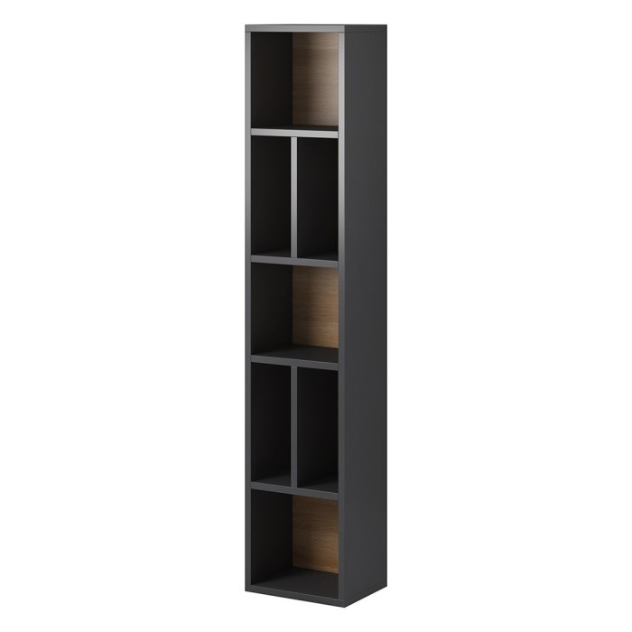 Bibliothèque suspendue 160x32cm collection OHIO. Coloris gris anthracite et chêne.