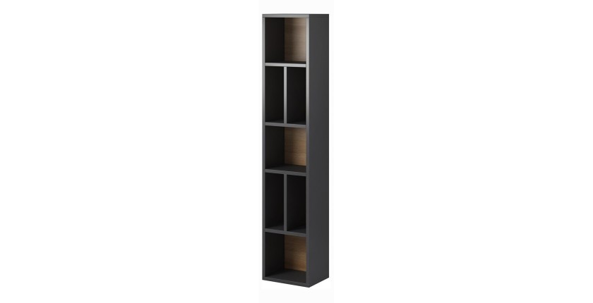Bibliothèque suspendue 160x32cm collection OHIO. Coloris gris anthracite et chêne.