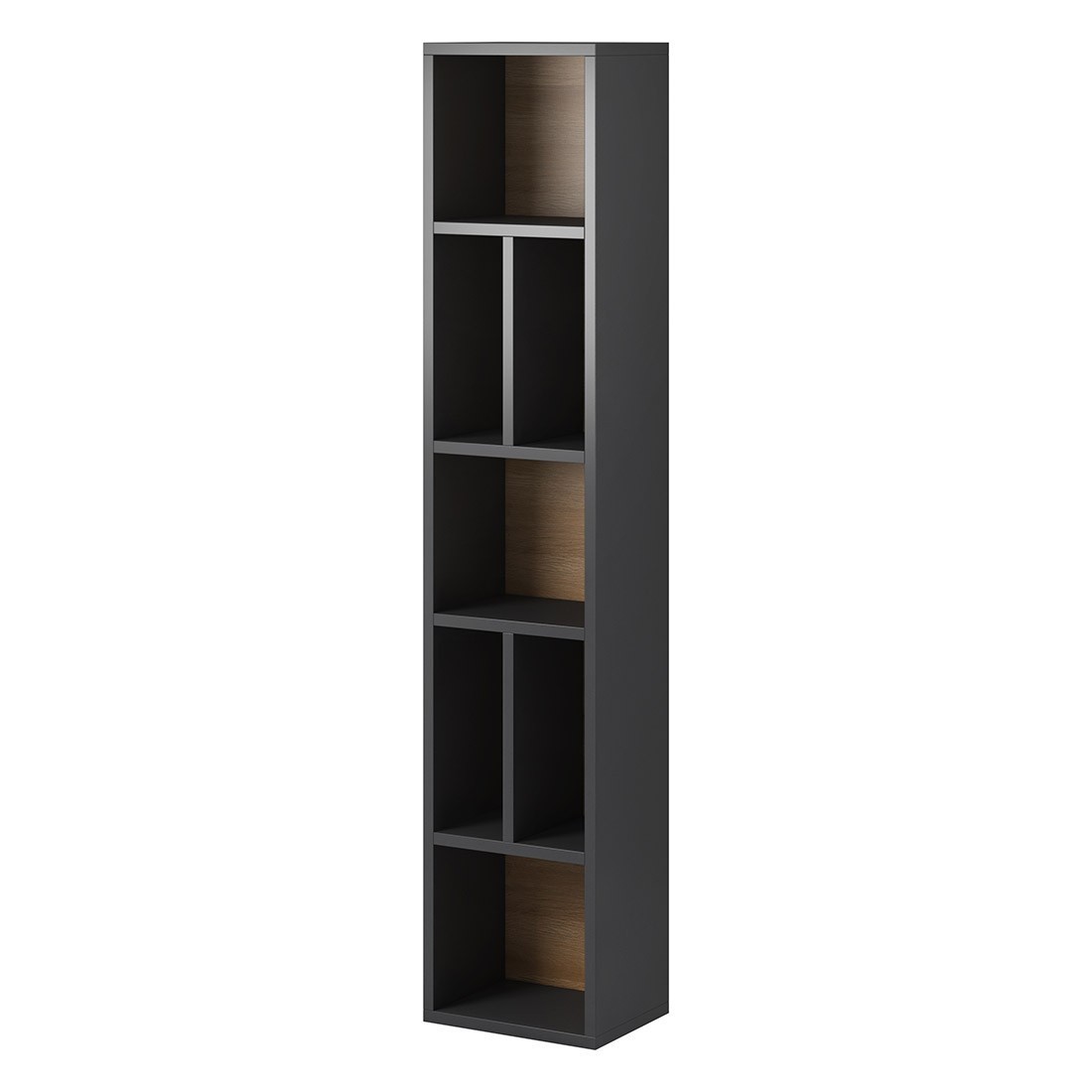 Bibliothèque suspendue 160x32cm collection OHIO. Coloris gris anthracite et chêne.