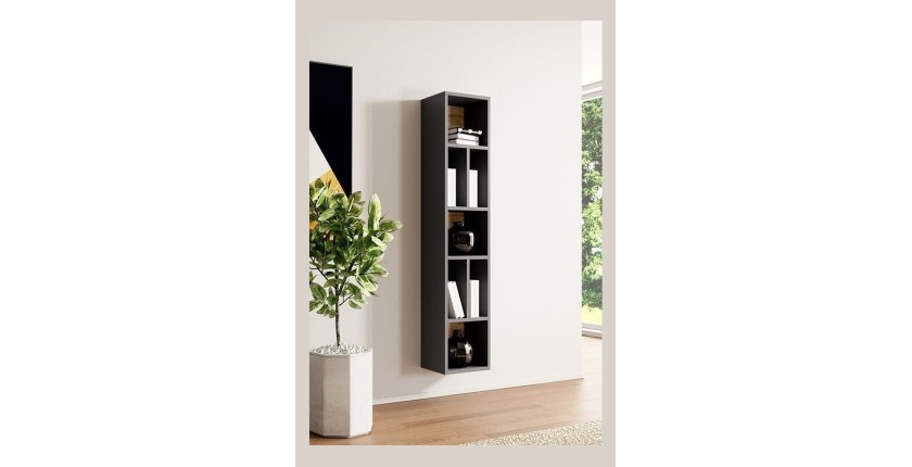 Bibliothèque suspendue 160x32cm collection OHIO. Coloris gris anthracite et chêne.