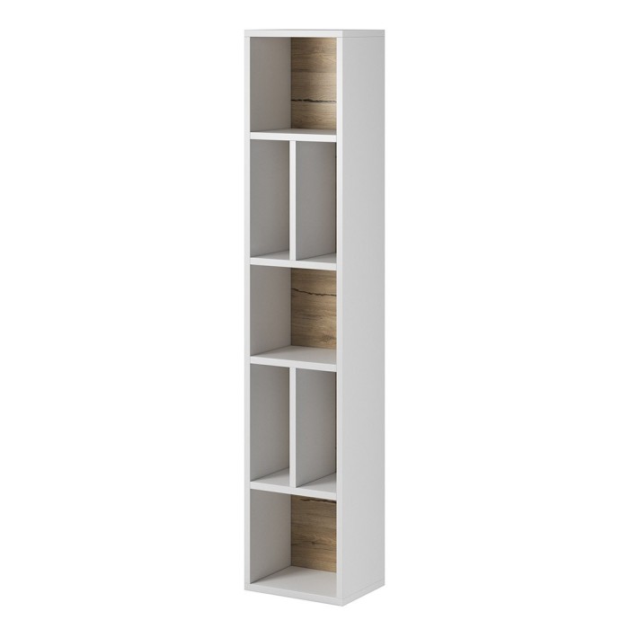 Bibliothèque suspendue 160x32cm collection OHIO. Coloris blanc et finitions effet chêne.