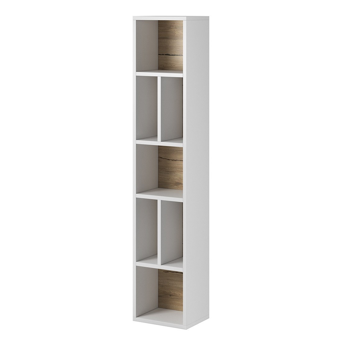Bibliothèque suspendue 160x32cm collection OHIO. Coloris blanc et finitions effet chêne.