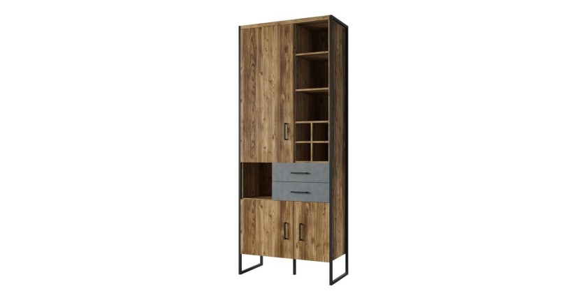 Bibliothèque style industriel avec LED intégrées collection ZOLA. Coloris épicéa et gris.