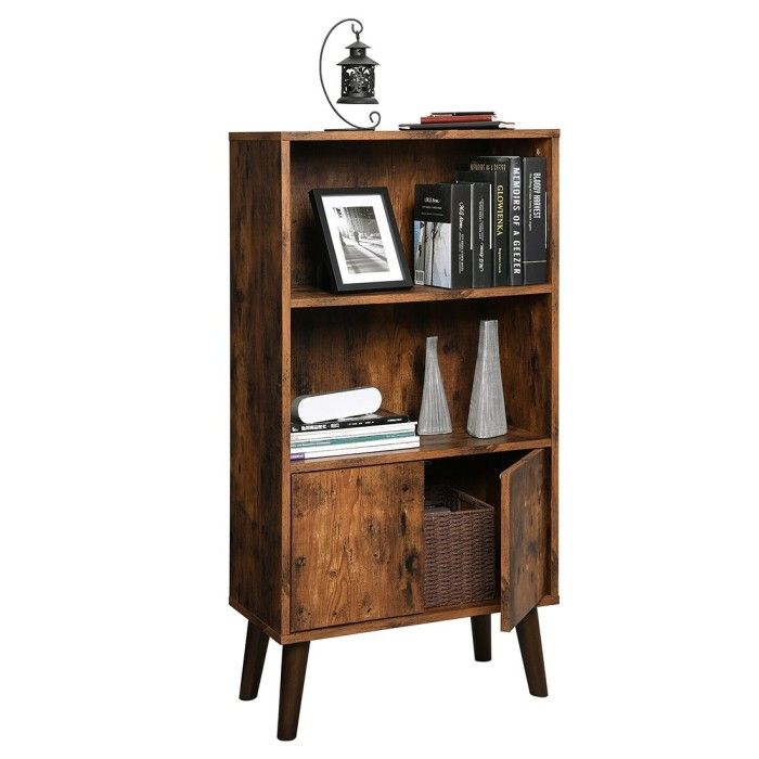 Bibliothèque style rustique collection Austin. Coloris bois foncé.