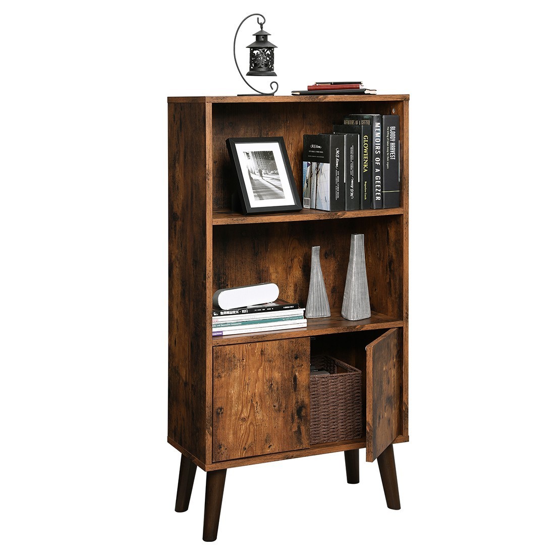 Bibliothèque style rustique collection Austin. Coloris bois foncé.