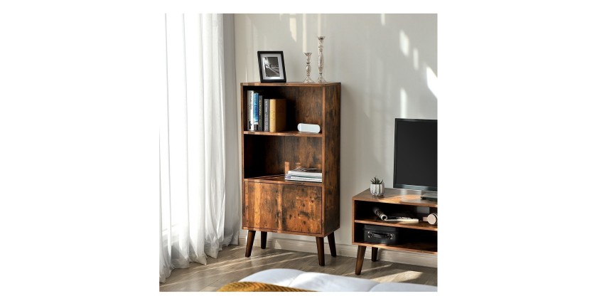 Bibliothèque style rustique collection Austin. Coloris bois foncé.