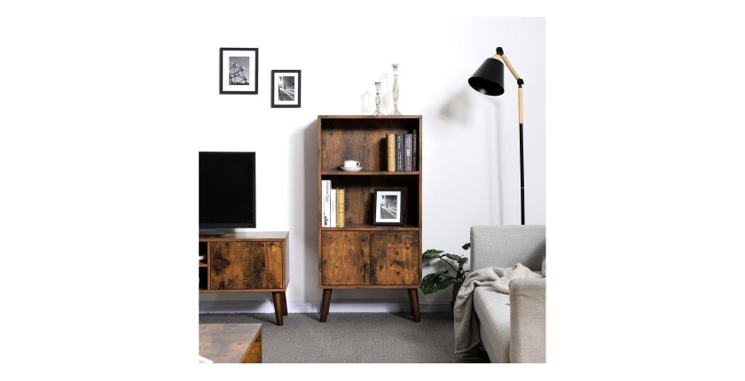Bibliothèque style rustique collection Austin. Coloris bois foncé.