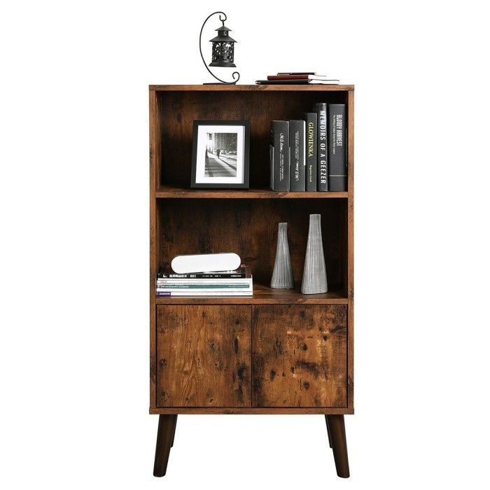 Bibliothèque style rustique collection Austin. Coloris bois foncé.