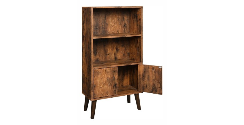 Bibliothèque style rustique collection Austin. Coloris bois foncé.