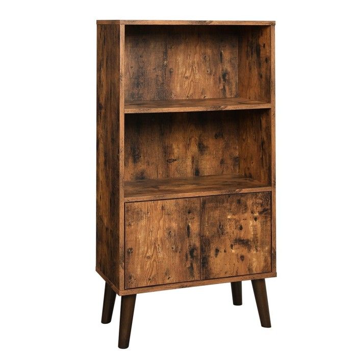 Bibliothèque style rustique collection Austin. Coloris bois foncé.