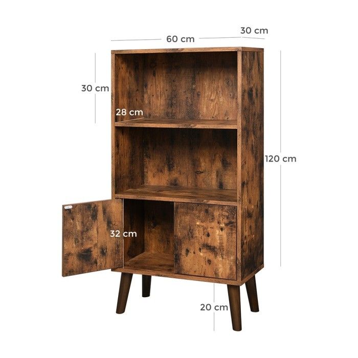 Bibliothèque style rustique collection Austin. Coloris bois foncé.