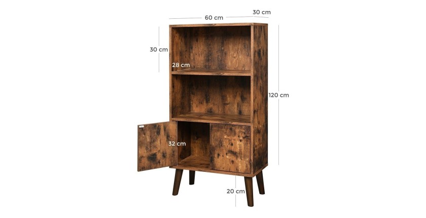 Bibliothèque style rustique collection Austin. Coloris bois foncé.