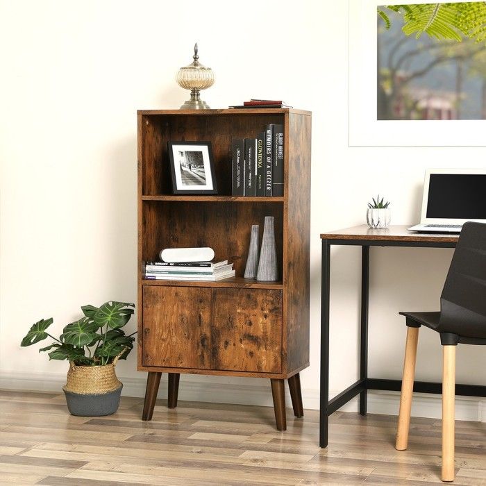 Bibliothèque style rustique collection Austin. Coloris bois foncé.