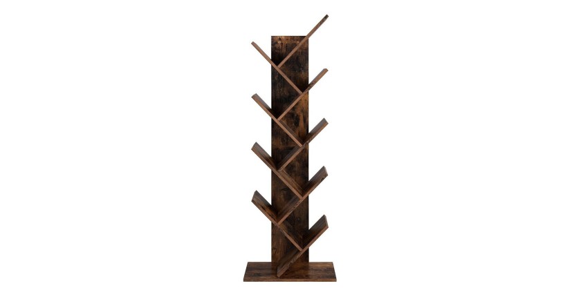 Bibliothèque arbre style rustique collection AUSTIN. Coloris bois foncé.