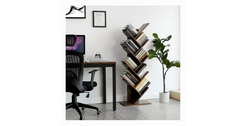 Bibliothèque arbre style rustique collection AUSTIN. Coloris bois foncé.
