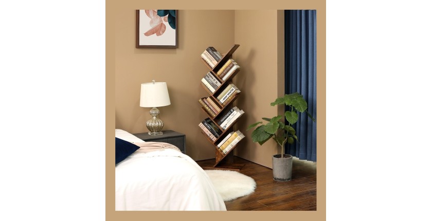 Bibliothèque arbre style rustique collection AUSTIN. Coloris bois foncé.