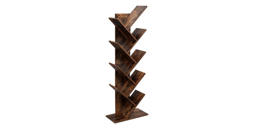 Bibliothèque arbre style rustique collection AUSTIN. Coloris bois foncé.