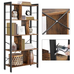Bibliothèque 4 étages style rustique collection Austin. Coloris bois foncé.