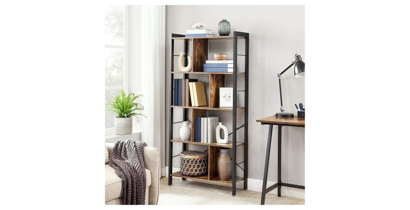Bibliothèque 4 étages style rustique collection Austin. Coloris bois foncé.