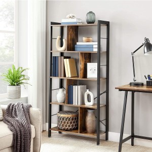 Bibliothèque 4 étages style rustique collection Austin. Coloris bois foncé.