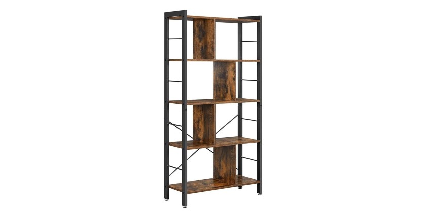 Bibliothèque 4 étages style rustique collection Austin. Coloris bois foncé.