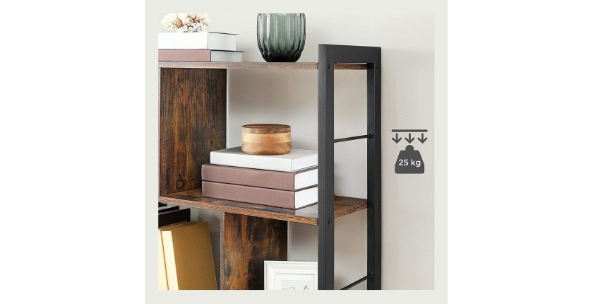 Bibliothèque 4 étages style rustique collection Austin. Coloris bois foncé.