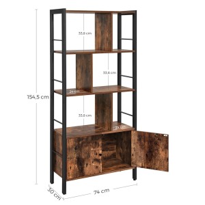 Bibliothèque style rustique collection Austin. Structure en métal. Coloris bois foncé et noir.
