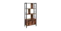 Bibliothèque style rustique collection Austin. Structure en métal. Coloris bois foncé et noir.