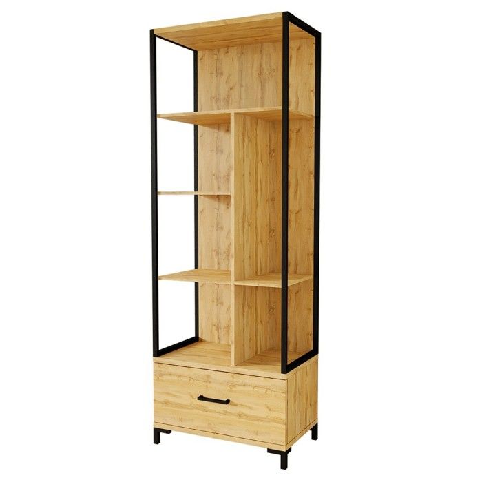 Bibliothèque design avec nombreux rangements coloris chêne collection JASPER.