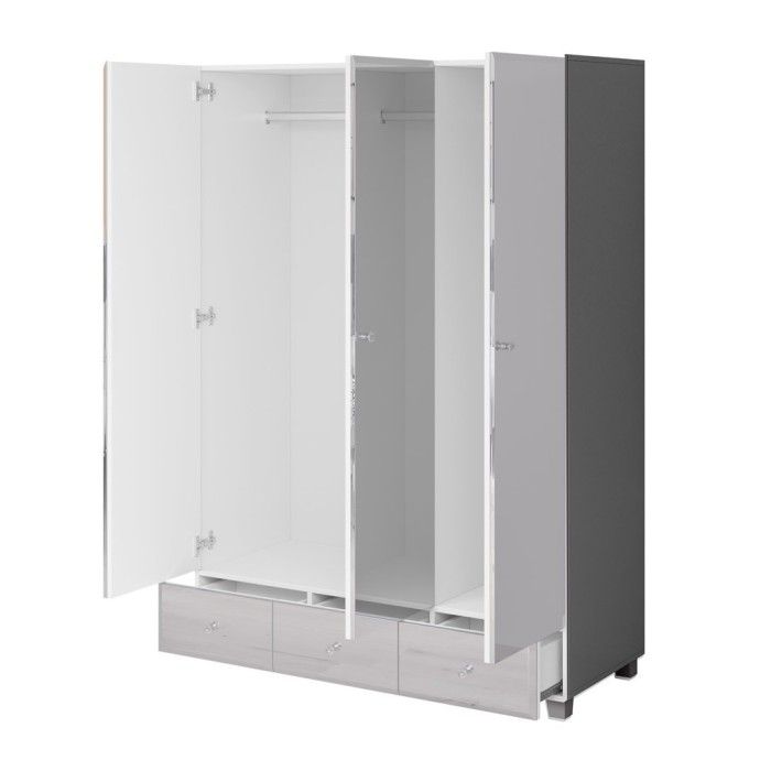Armoire penderie recouverte de miroirs collection LUXOR. 3 portes et 3 tiroirs