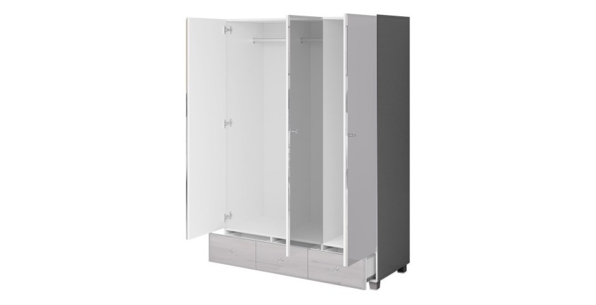 Armoire penderie recouverte de miroirs collection LUXOR. 3 portes et 3 tiroirs