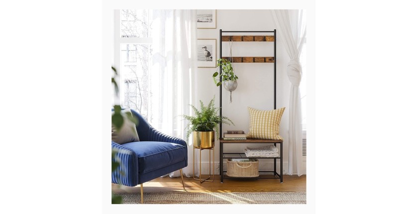Portant collection PUSH coloris bois vintage . Meuble d'entrée avec penderie et rangement chaussures intégrés