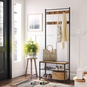 Portant collection PUSH coloris bois vintage . Meuble d'entrée avec penderie et rangement chaussures intégrés