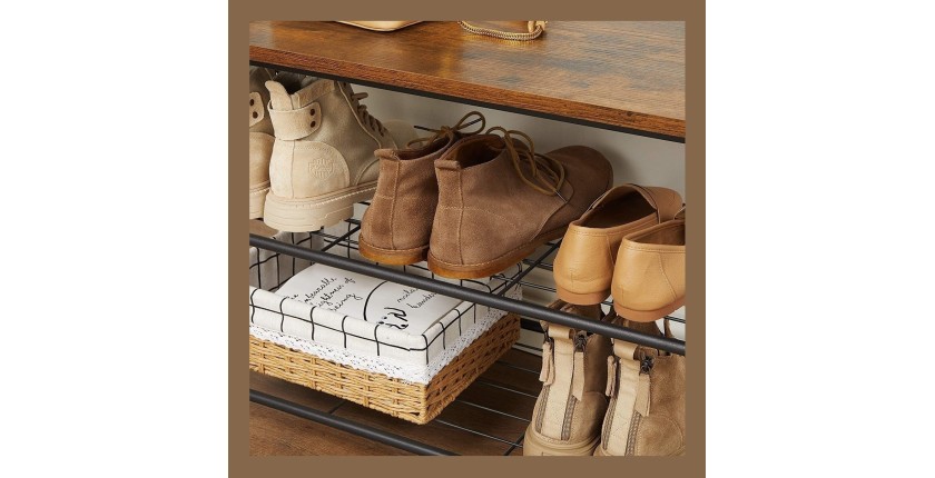 Portant collection PUSH coloris bois vintage . Meuble d'entrée avec penderie et rangement chaussures intégrés