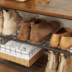 Portant collection PUSH coloris bois vintage . Meuble d'entrée avec penderie et rangement chaussures intégrés