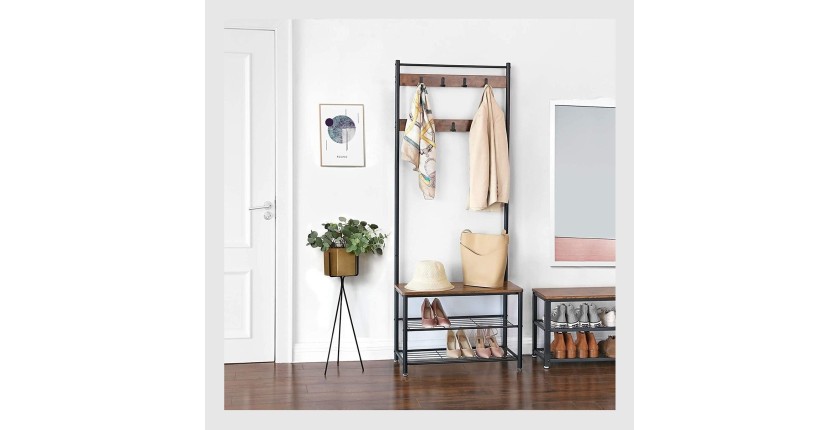 Portant collection PUSH coloris bois vintage . Meuble d'entrée avec penderie et rangement chaussures intégrés