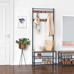 Portant collection PUSH coloris bois vintage . Meuble d'entrée avec penderie et rangement chaussures intégrés