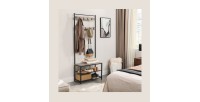 Portant collection PUSH coloris gris effet bois. Meuble d'entrée avec penderie et rangement chaussures intégrés