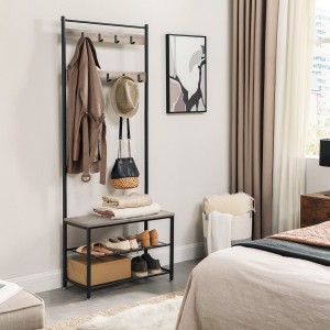 Portant collection PUSH coloris gris effet bois. Meuble d'entrée avec penderie et rangement chaussures intégrés