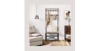 Portant collection PUSH coloris gris effet bois. Meuble d'entrée avec penderie et rangement chaussures intégrés