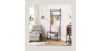 Portant collection PUSH coloris gris effet bois. Meuble d'entrée avec penderie et rangement chaussures intégrés
