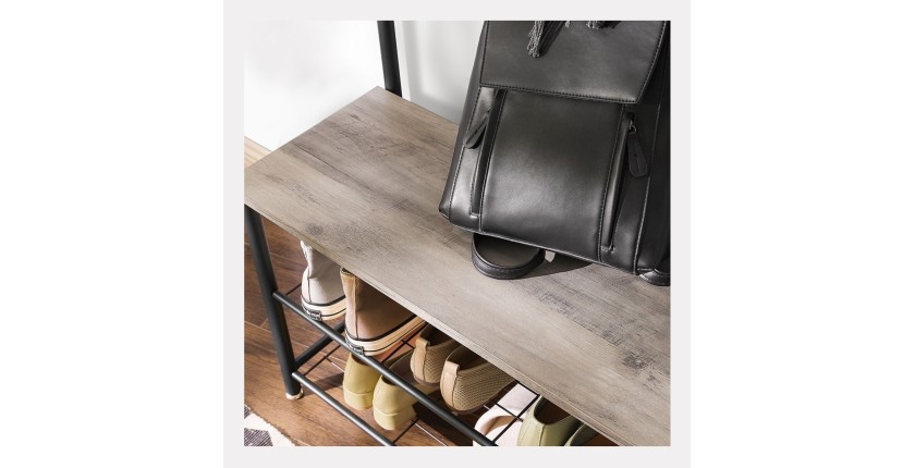 Portant collection PUSH coloris gris effet bois. Meuble d'entrée avec penderie et rangement chaussures intégrés