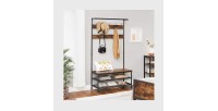 Portant XL collection NASHVILLE coloris noir et bois. Meuble d'entrée avec penderie et rangement chaussures intégrés